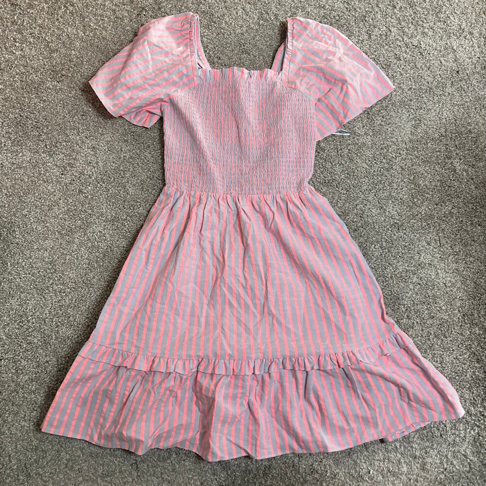 Draper James Goldie Smocked Dress Purple Pink Seersucker Stripe Size XS